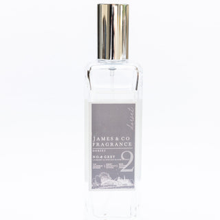 Our vegan-friendly No. 2 Grey room spray - warming leather, cologne and tobacco mingle with rainforest stories of patchouli, aged wood and gentle honey suckle