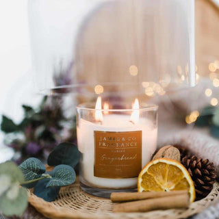 Gingerbread 2 wick glass candle - a vegan-friendly classic Christmas candle - freshly baked gingerbread comes with a twist of caramel and exotic dried fruits.