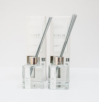 Our vegan-friendly Sleep 100ml reed diffuser - creamy lilac, powdery violet, soft rose, and sweet vanilla musk.