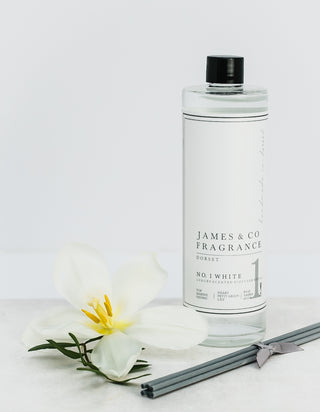 Our best-selling fragrance - No. 1 White 200ml reed diffuser refill with replacement fibre reeds..