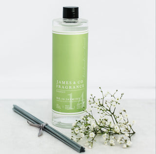 Our vegan-friendly No. 14 Jasmine 200ml diffuser refill - a delicate floral bouquet with white lily and jasmine notes, enriched with peony blossom