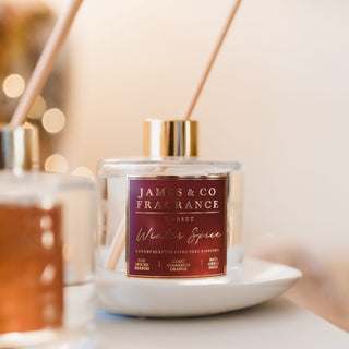 Our vegan-friendly Winter Spice 200ml reed diffuser - cinnamon, clove, earthy patchouli and warm cedarwood.