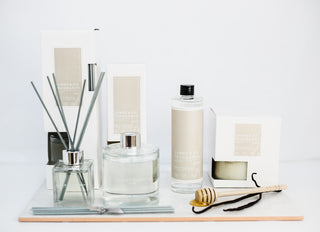 Various pieces from our No.7 Vanilla range sitting against a neutral background. 