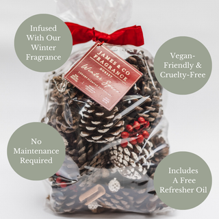 Our vegan-friendly Winter Spice Pot Pourri - cinnamon, clove, earthy patchouli and warm cedarwood.